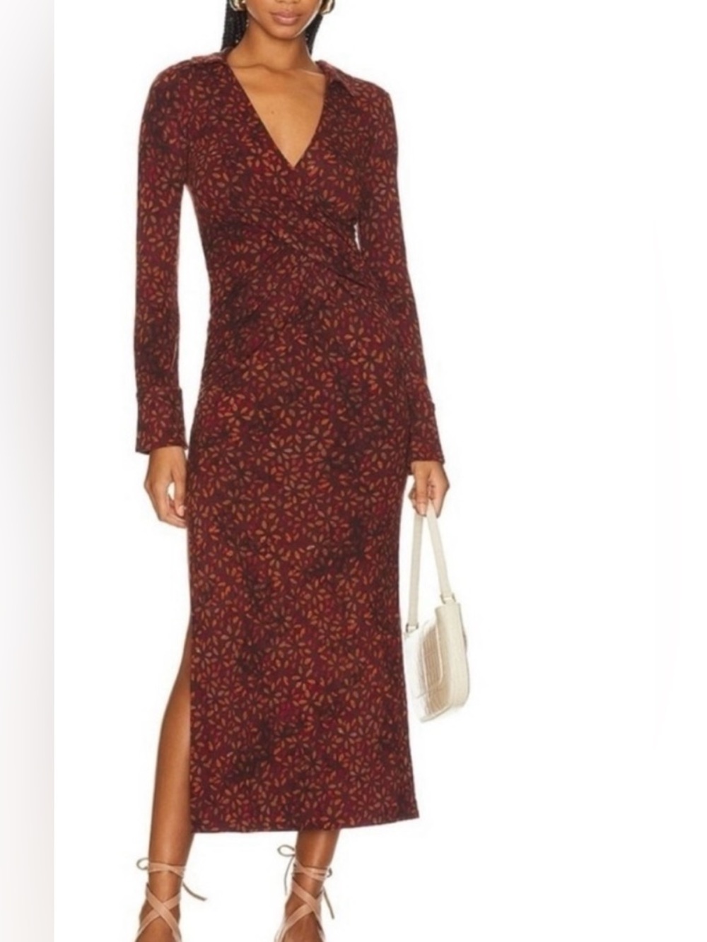 NWT Free People Retro Brown Floral Lightweight Midi Dress rust Accents XL